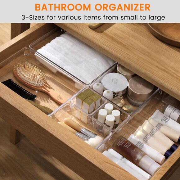 8 Pack Drawer Organizer for Kitchen Gadgets, Large Clear Plastic Drawer Divider - Picture 4 of 7